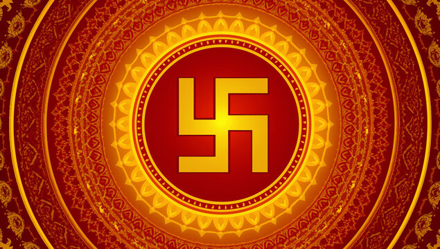 Traditional religious symbol pattern on a red circular background with religion tradition geometric spiritual background wallpaper symmetry circular decorative ornament abstract heritage