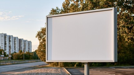 Fototapeta premium Blank Outdoor Billboard Signage Ready for Advertising with Urban Apartment Buildings in Background