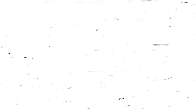 VHS tape analog tv screen signal glitch effect with dust particles scratches vintage on black background alpha chanel in 4k video white backgroun