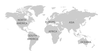 Gray World Map with Labeled Continents on white Background © MR stocks