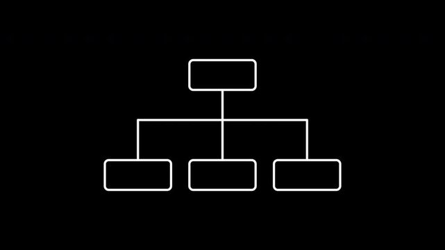 Organization chart animation white outline boxes on transparent background 4K