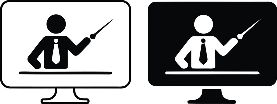 Online instructor pointing screen vector illustration