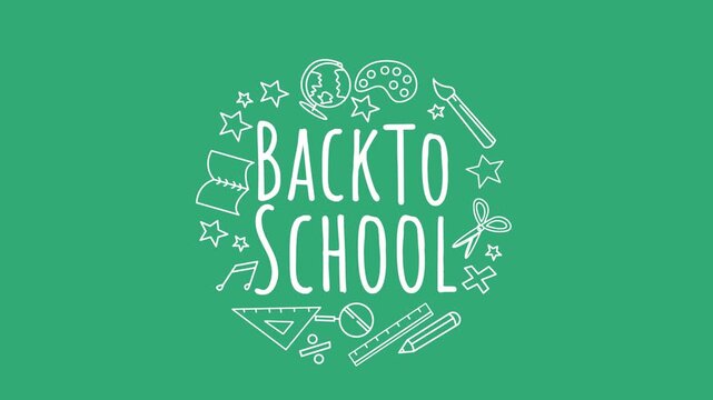 Animated Back to School letter on transparent background, alpha channel.