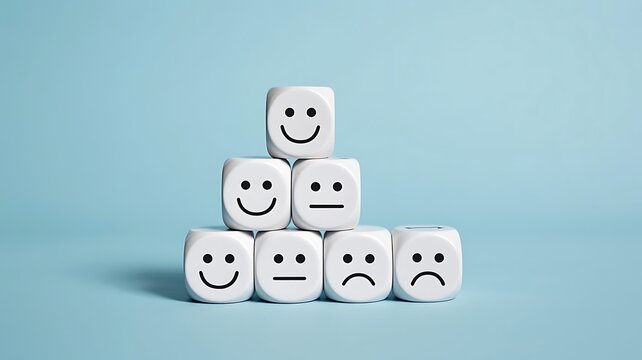 A Pyramid of Dice Showing a Spectrum of Human Emotions, from Happy to Sad