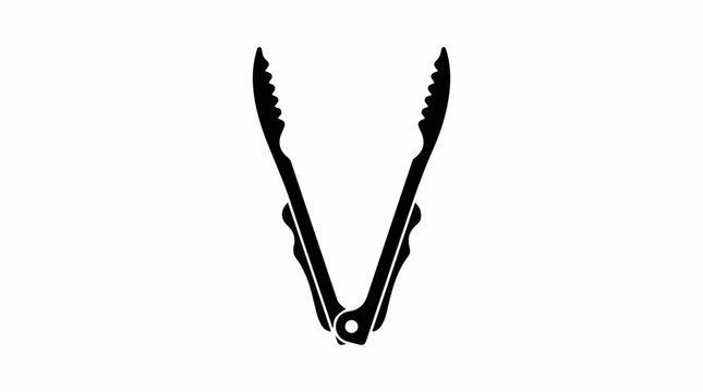 Black silhouette of kitchen tongs isolated on white background