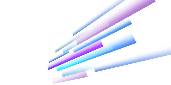 Abstract light blue purple gradient geometric shapes motion on white background. Modern bright square shape graphic design. Overlapping simple style geometry element