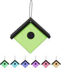 Naklejka premium nest bird house cartoon. nest bird house sign colorful illustration