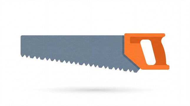 Manual handsaw wood cutting saw with orange handle and sharp steel blade, carpentry woodworking tool flat vector graphic illustration on clean white background