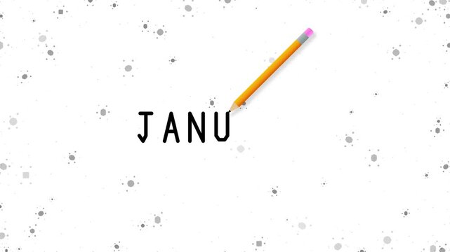 Pencil writing the word January on a snowy paper background representing the start of a new year and seasonal transitions in a creative motion graphic