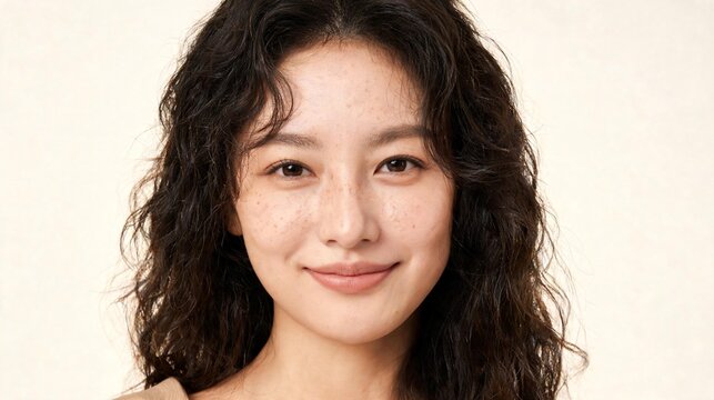 Natural Curly Haired Woman with Authentic Skin Texture in Clean Beauty Campaign
