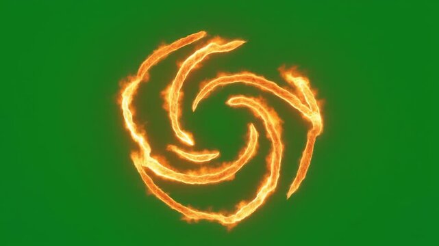 Rotating orange fire spiral vortex effect on green screen background