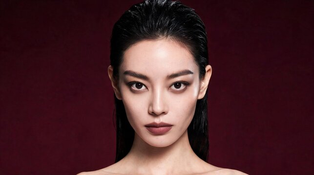 Dramatic Editorial Beauty Portrait with Sculptural Makeup and Wet Hair