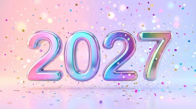 The year 2027 in a festive and celebratory setting with confetti