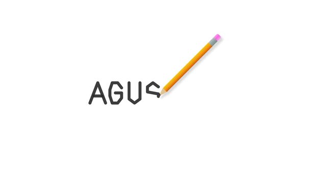 Yellow Pencil Drawing the Name Agus in Clean Minimalist Typography on a White Background for Creative Design Projects