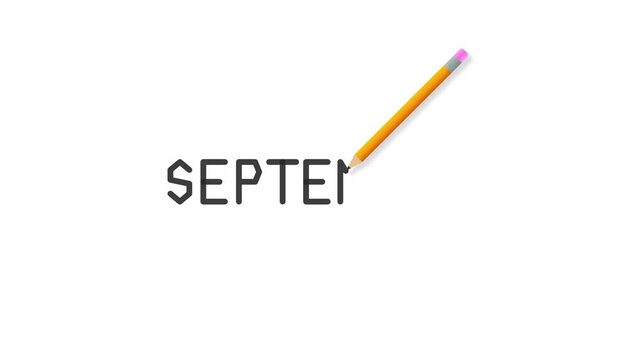 Animated Pencil Writing the Word September on a Minimalist White Background for Monthly Calendar Planning and Academic Schedule Presentations