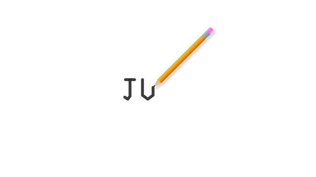 Minimalist Concept of an Animated Yellow Pencil Writing the Letters J and U on a Clean White Background for Creative Design Projects