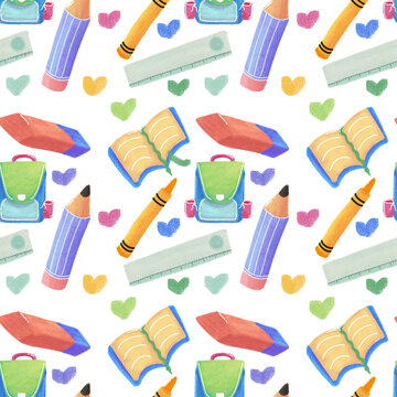 school supplies seamless pattern illustration