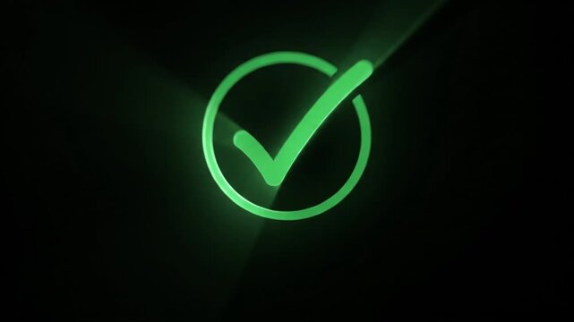 Animated green checkmark with glowing particle burst effect on black background, for ui tick