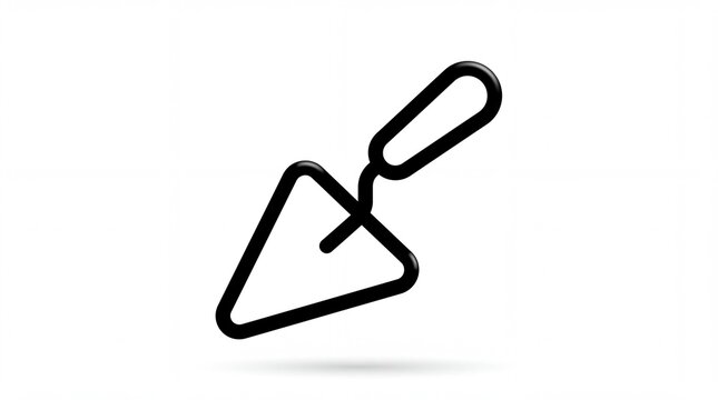 Minimalist black outline masonry pointing hand trowel tool icon with handle, bricklayer cement plastering tool vector line art on clean white background