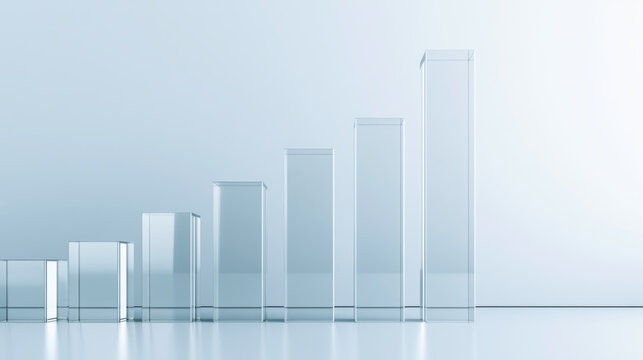 Abstract 3D glass graph symbolizing financial growth, set against a minimalistic backdrop with soft gradient lighting