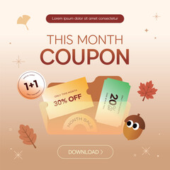 Fototapeta premium Autumn Sale Coupon Pack Banner Template with Discount Vouchers and Fall Leaves Illustration