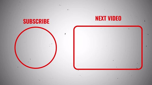 Red circular subscription button and next video frame on grainy white background, ideal for video editing websites, online courses, or digital content platforms.