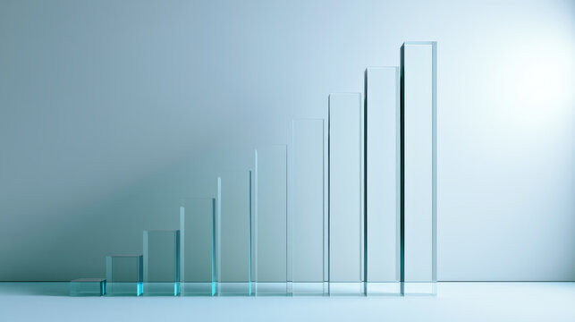 Abstract 3D glass graph symbolizing financial growth, set against a minimalistic backdrop with soft gradient lighting