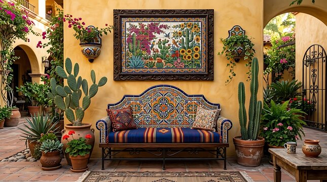 vibrant outdoor patio with colorful mexican decor ,Hispanic Heritage Celebration Month, Latino Ctivalultural Festival, Cinco de Mayo, D&iacute;a de los Muertos, Carnaval, Inti Raymi