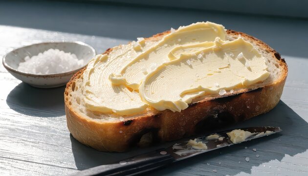 Bread slice with butter and salt