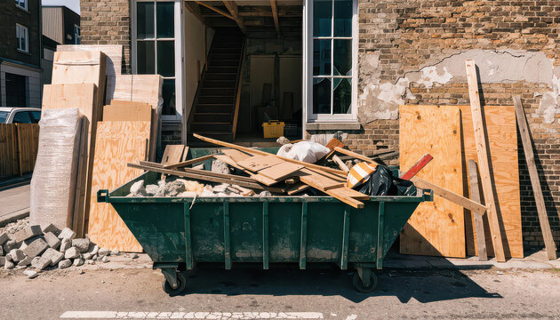Construction waste container at renovation site