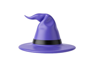 Fototapeta premium Purple witch hat with a drooping tip and a black band, isolated on transparent background