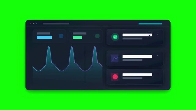 Futuristic UI Dashboard with Data Analytics Graph on Green Screen Background