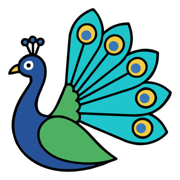 Indian peacock bird side view vector illustration. Generative AI