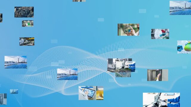 産業とテクノロジー。工場、工業、製造業、映像、半導体、建設、機械、エンジニア、作業員、DX、ICT