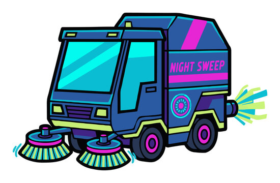 Street sweeper cyberpunk style 3/4 perspective view. Generative AI