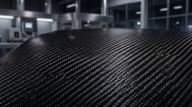 Black carbon fiber texture background. Close up of woven composite material for automotive.