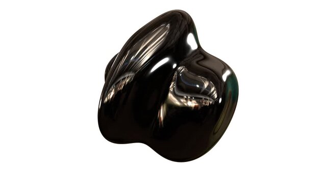 Black morphing liquid blob isolated on white shape-shifting chrome dark metal object, 4k computer graphic seamless animation.