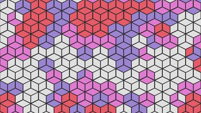 Mosaic in pastel colors with a color change effect, modern digital pattern with rotating color tones on geometric grid, 4k animation.
