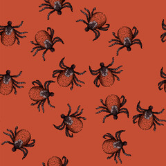 Naklejka premium pattern bite tick hand drawn. parasite animal, bed bedbug, forest encephalitis bite tick vector sketch illustration