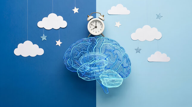 Paper human brain model with clock representing sleep cycle concept