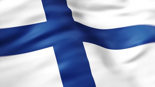 Realistic Finland flag waving in the wind with detailed fabric folds and national background