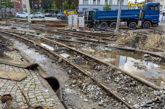 Tram Track Renovation in an Urban City Street