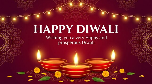 appy diwali festival wishes square banner with diya lamp and light bokeh background