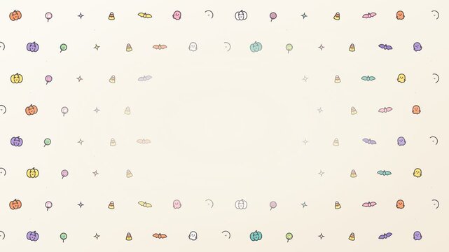 Seamless pattern of tiny colorful halloween icons on white background. 4K Video