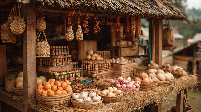 Small Village Produce Stand with Orange Squash