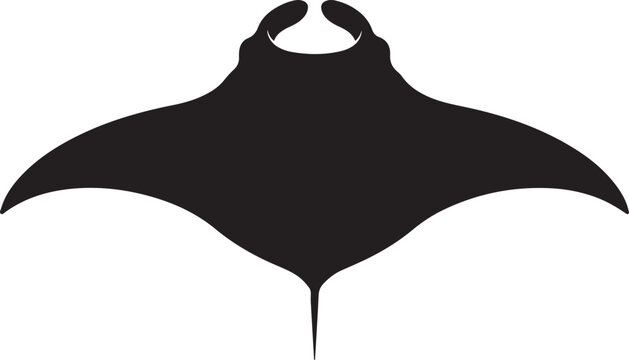 Black silhouette of a manta ray isolated on white background, vector marine animal icon