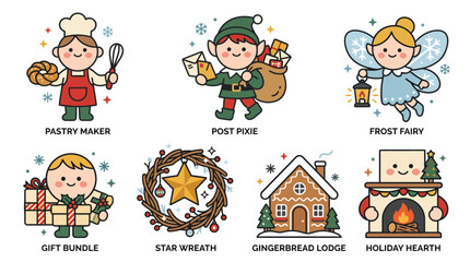 Fototapeta premium Set of cute hand drawn Christmas holiday character and object icons.