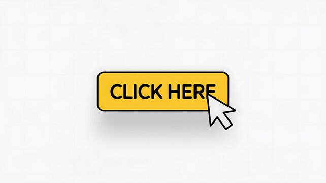 Yellow click here button with computer mouse cursor arrow