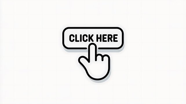 Hand cursor clicking on a button with text click here