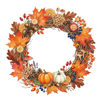 Woodland Autumn Watercolor Circle Decoration